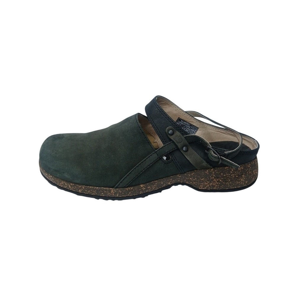 Teva Clog Sandal Womens Green‎ Suede Leather 6934 Buckle Slingback Cork Midsole